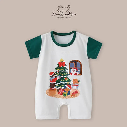 Baby First Christmas Costume | Newborn Infant Short Sleeve Bodysuit | Baby Boys Girls Thin Romper Jumpsuit Holiday Outfit