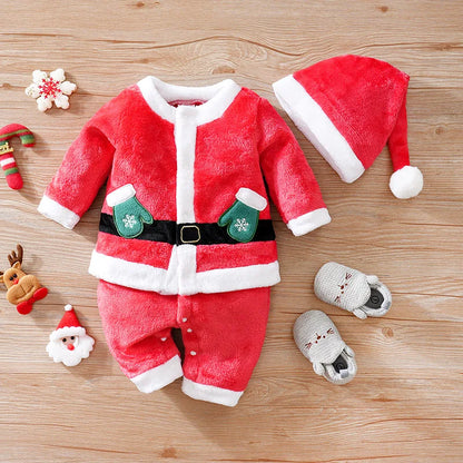 Baby Christmas Velvet Jumpsuit | Warm Long-Sleeve Winter Outfit | Thickened Role-Play Costume (0–18 Months)