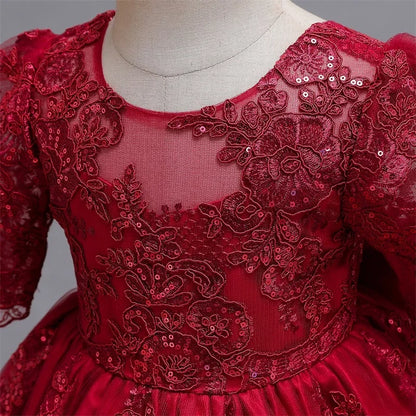 Baby Girl Christmas Dress | Toddler Long Sleeve Lace Tutu Princess Gown | 1st Birthday, Wedding & Party Outfit