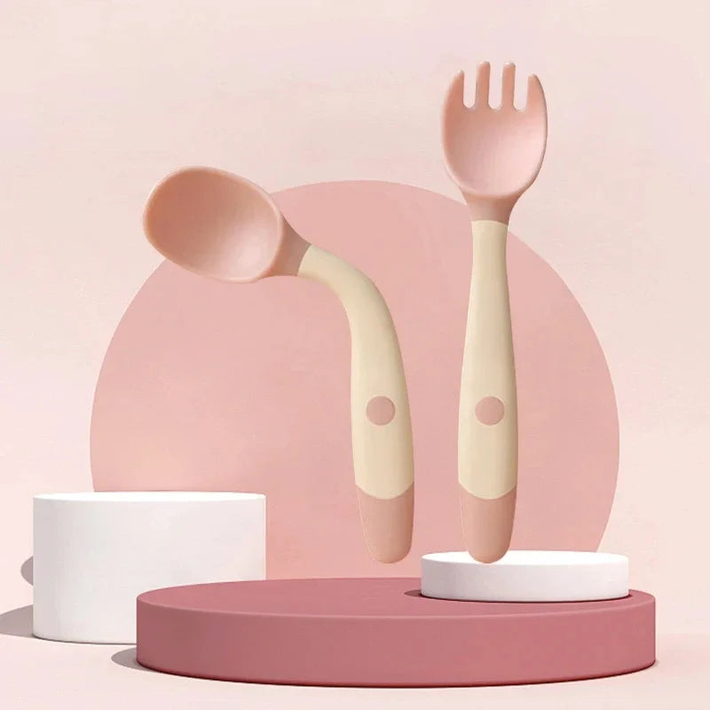 Baby Fork and Spoon Set – Bendable Toddler Utensils | Soft Silicone Handle Training Tableware for Infants & Kids, BPA-Free