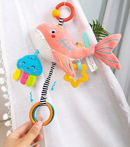 Soft Infant Crib & Stroller Mobile Hanging Rattle – Cute Stuffed Animal Baby Toys | Educational Hand Grip Toy for Brain Development