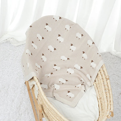 Infant Baby Cotton Blanket 90x70cm – Soft Sleepsack & Swaddle Quilt with Cute Cartoon Sheep | Newborn Boy & Girl Bedding Plaid for Crib & Stroller