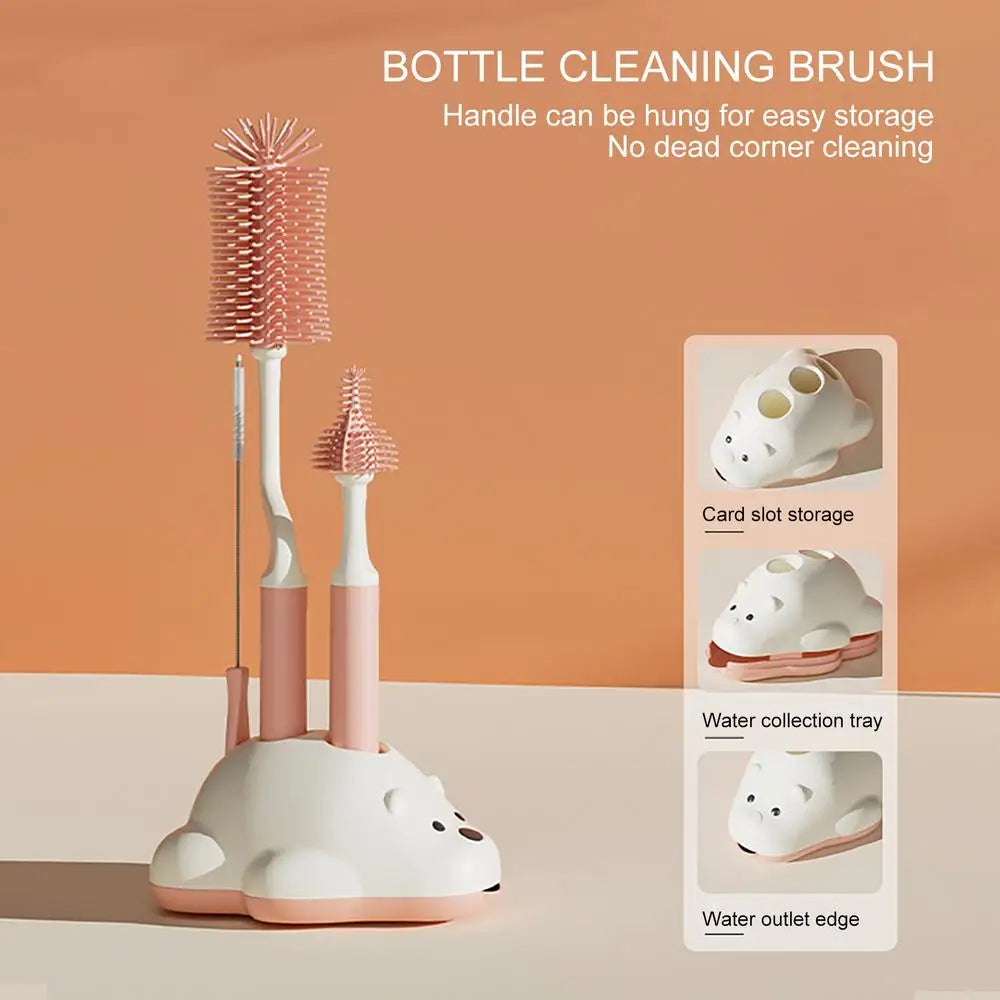 Baby Bottle Brush Cleaner Set with Nipple Brush & Base | Portable Water Bottle Cleaner Brush for Baby Bottles & Enhanced Cleaning