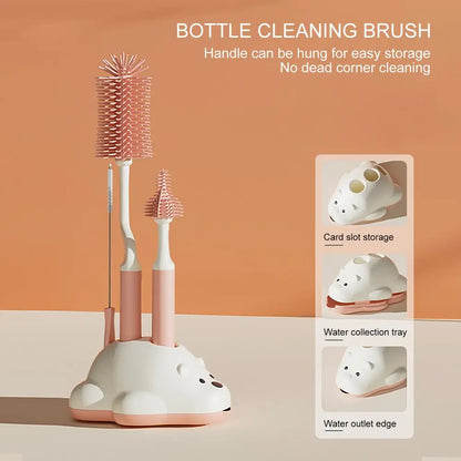 Baby Bottle Brush Cleaner Set with Nipple Brush & Base | Portable Water Bottle Cleaner Brush for Baby Bottles & Enhanced Cleaning
