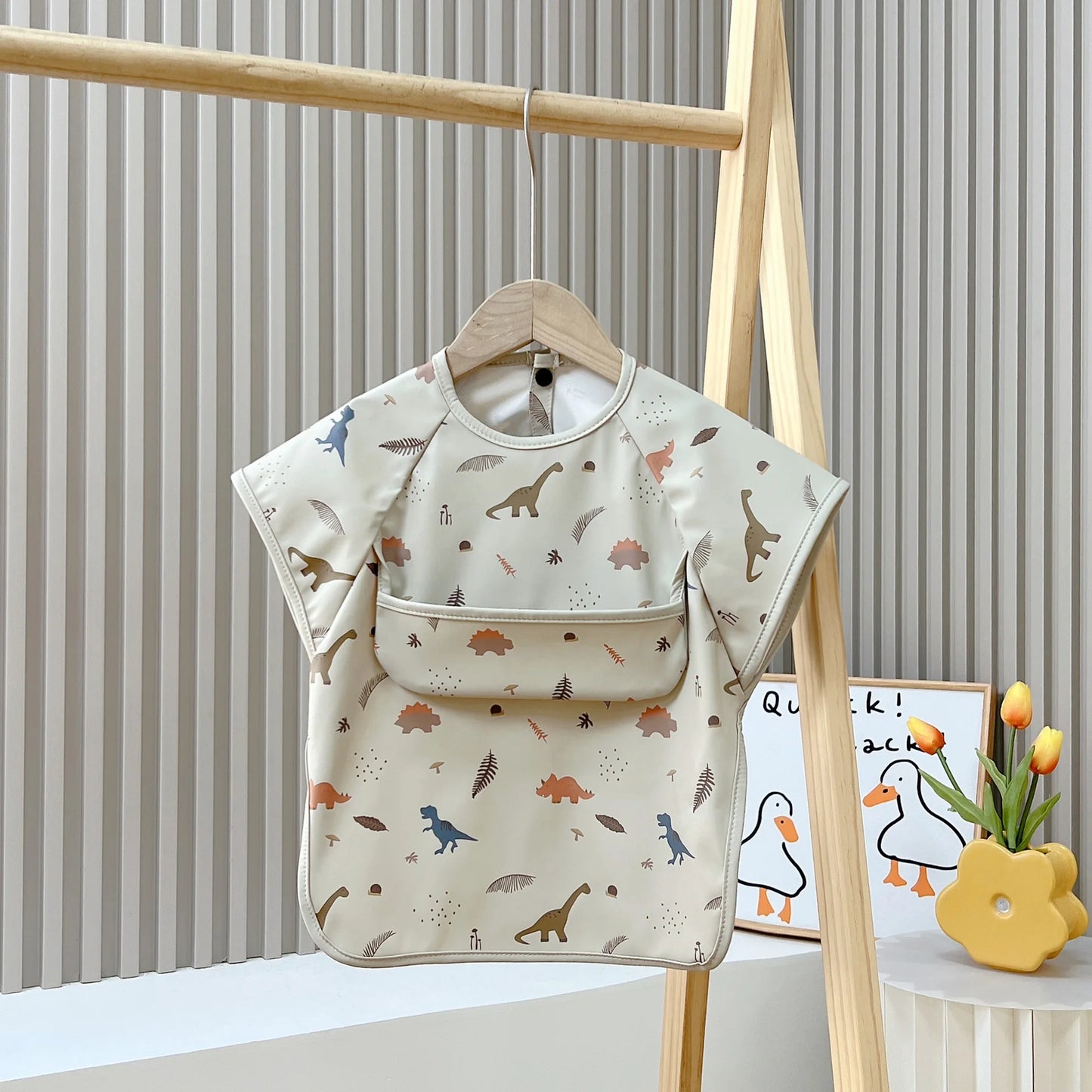 Cute Baby Bibs – Waterproof Toddler Feeding Smock with Short Sleeves | Cartoon Animal Apron Bibs for Babies & Kids (0–6Y)