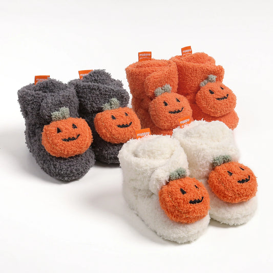 Baby Halloween Pumpkin Booties | Infant Newborn Sock Shoes | Winter Warm Crib Shoes | First Walkers & Prewalkers