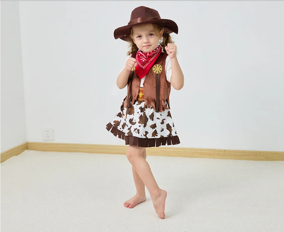 Cowgirl Cowboy Costume for Girls | Baby Toddler Girls Fancy Dress | Halloween Party Outfit