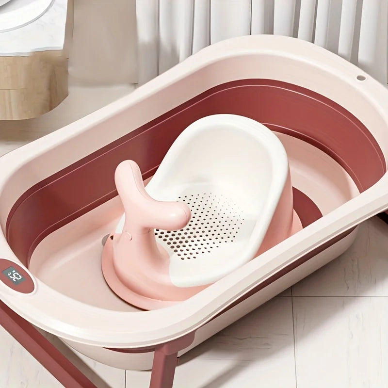 Real-time Temperature Silicone Baby Bathtub – Folding Non-Slip Infant Bath Bucket with Temperature Sensing for Safe Bathing