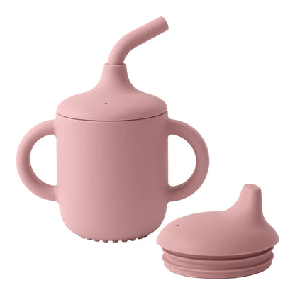 Silicone Baby Sippy Cup with Double Lids – BPA-Free Training Cup for Infants & Toddlers, Portable Feeding Water Bottle