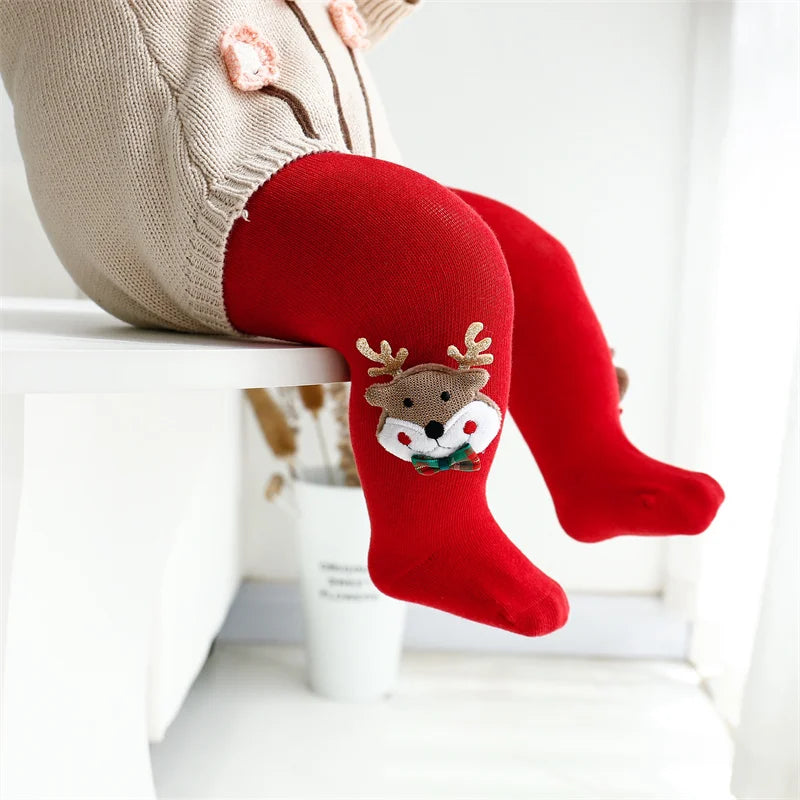 Baby Christmas Tights | Infant Girls Knitted Red Cotton Stockings | Newborn & Toddler Leggings 0–24 Months