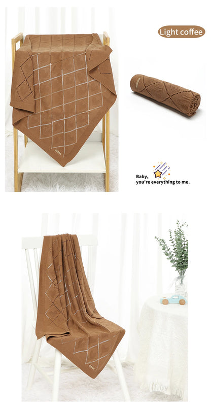 Super Soft Cotton Baby Blanket – Newborn Knit Swaddle Wrap for Stroller, Nursery & Sleeping (90×70cm)