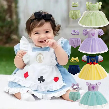 Baby Girl 3pcs Halloween Disney Princess Dress Set | Costume Outfit for Parties, Birthdays & Photoshoots