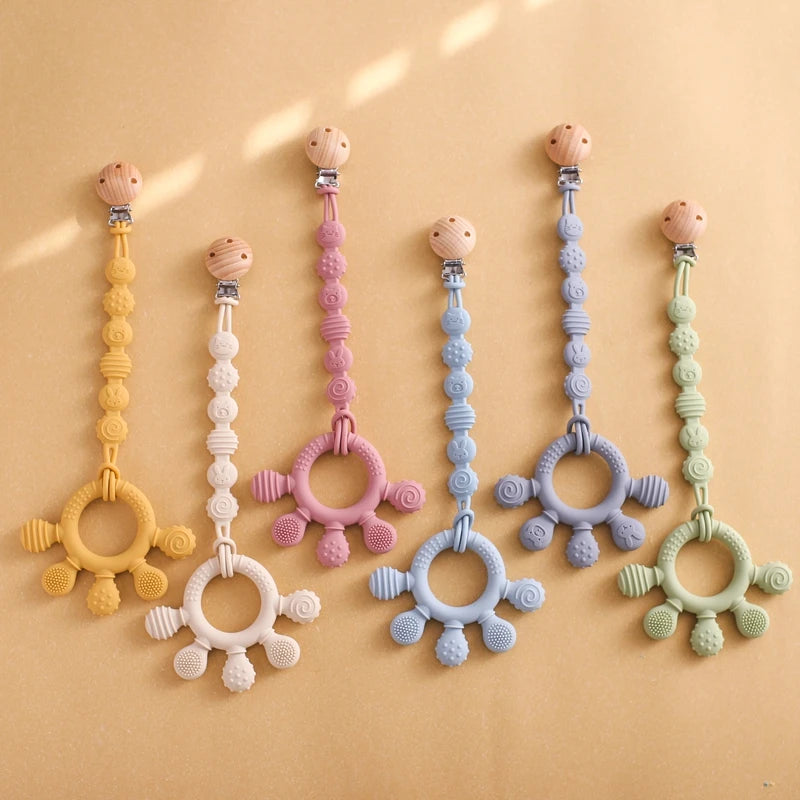 1PC Baby Silicone Teether Toy with Pacifier Chain | BPA-Free Finger Ring Soothing Teething Toy for Newborns & Baby Shower Gifts