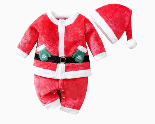Baby Christmas Velvet Jumpsuit | Warm Long-Sleeve Winter Outfit | Thickened Role-Play Costume (0–18 Months)