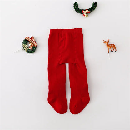 Baby Christmas Tights | Infant Girls Knitted Red Cotton Stockings | Newborn & Toddler Leggings 0–24 Months