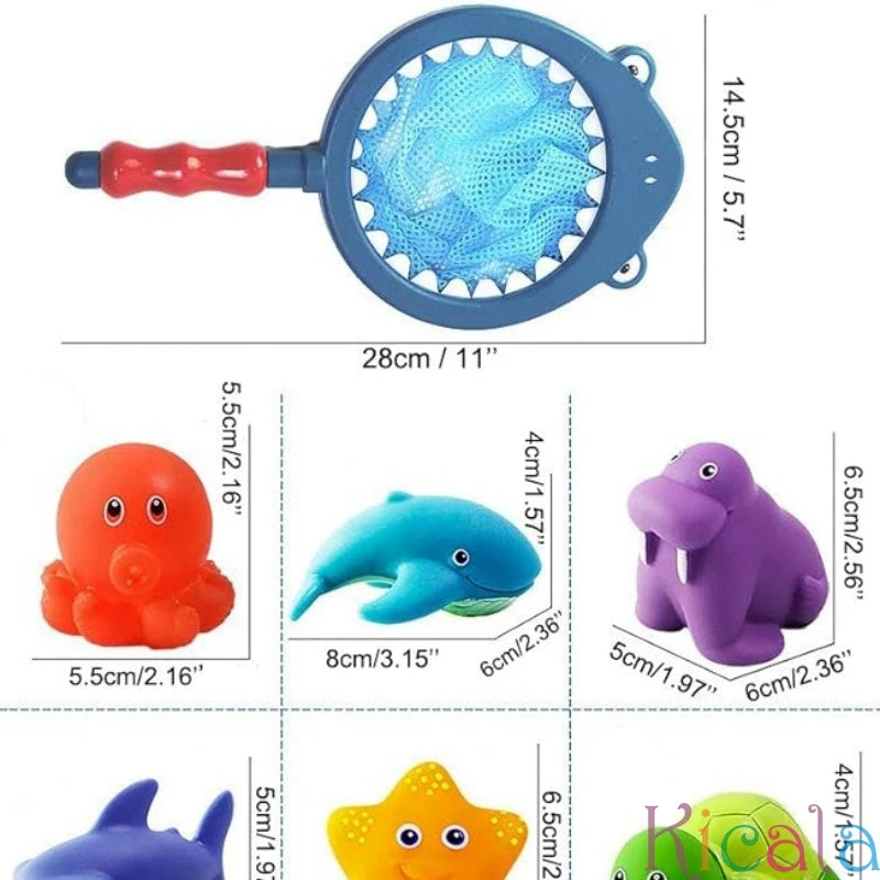 Baby Bath Toy Net Fishing Set – Floating Cartoon Animal Water Toys for Kids, Bathtub, Pool & Beach Play Gift