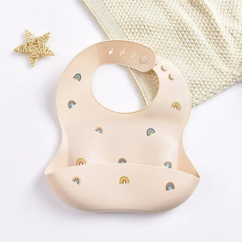 Fashionable Baby Silicone Bib – Adjustable Waterproof Feeding Cloth & Saliva Towel | Newborn Infant Bibs for Boys & Girls