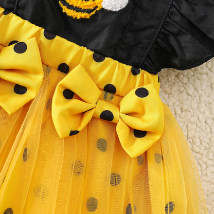 Baby Girl Bee Halloween Costume Set | Infant Romper + Tulle Suspender Dress | Newborn & Toddler Party Outfit