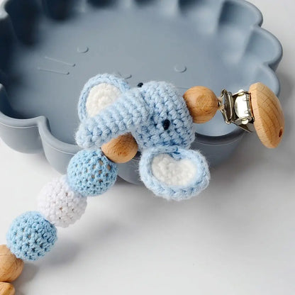 Baby Wooden Pacifier Clip | Crochet Cartoon Teething Soother Chain | BPA-Free Nursing Dummy Holder for Infants