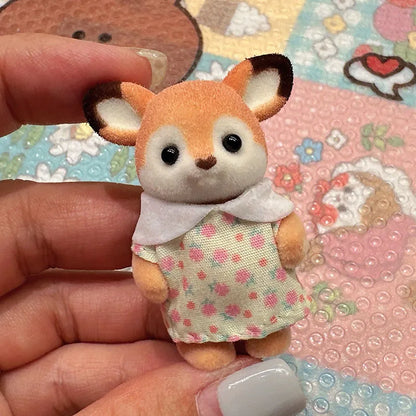 Original Sylvanian Families Rabbit Grove Family & Panda Chef Baby | Dollhouse Christmas Girl Flocking Dolls | Collectible Ornaments & Decorations