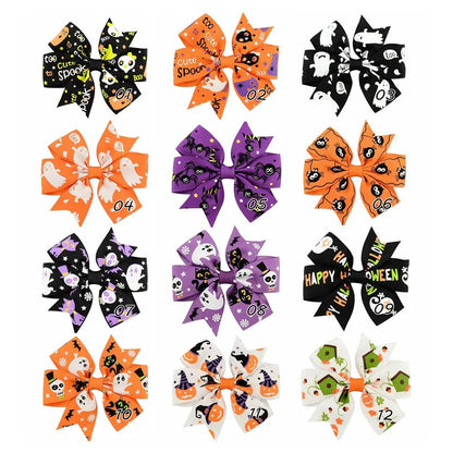2PCS Baby Girl Halloween Hair Bows | Pumpkin Ghost Print Hair Clips | Toddler Kids Bowknot Hairpins & Accessories