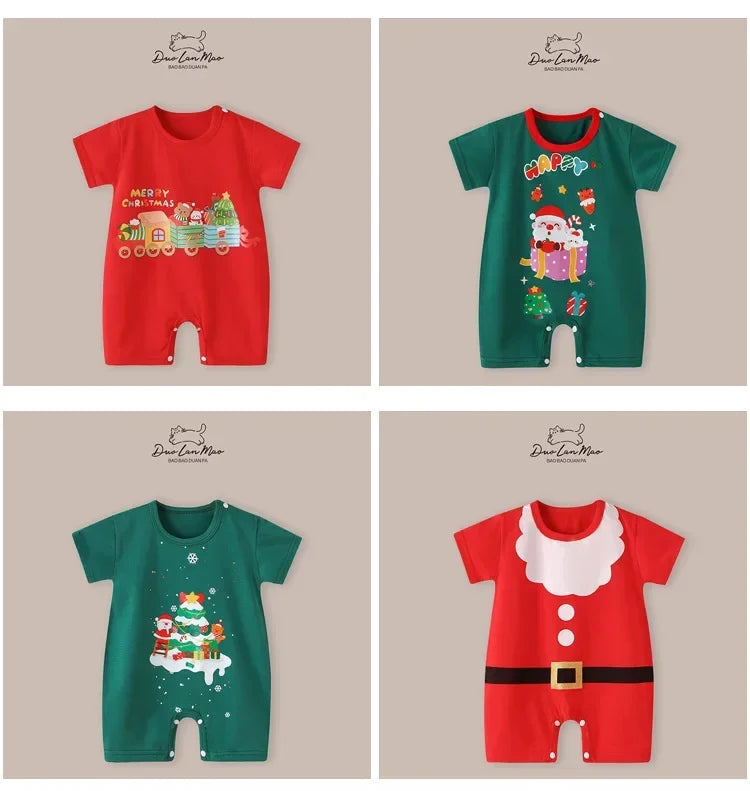 Baby First Christmas Costume | Newborn Infant Short Sleeve Bodysuit | Baby Boys Girls Thin Romper Jumpsuit Holiday Outfit