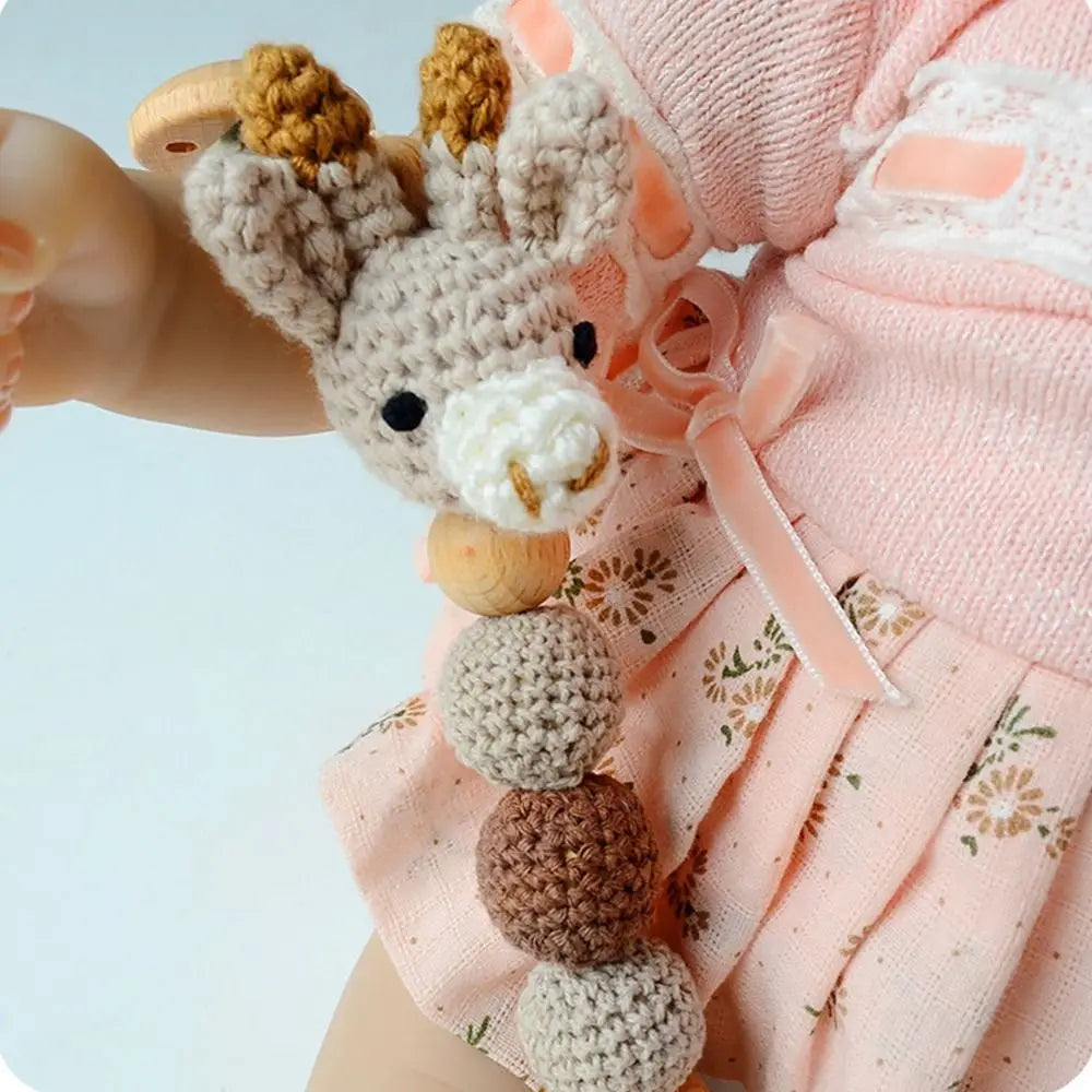 Baby Wooden Pacifier Clip | Crochet Cartoon Teething Soother Chain | BPA-Free Nursing Dummy Holder for Infants