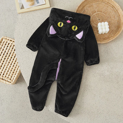 Suefunskry Baby Halloween Cat Costume | Toddler Cosplay Hooded Jumpsuit | Long Sleeve Zipper Romper Outfit for Boys & Girls