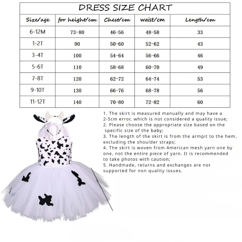 Baby Girls Halloween Animal Cosplay Costume | Kids Forest Theme Giraffe, Cow, Tiger, Leopard, Zebra Tutu Dress | Birthday & Party Outfit
