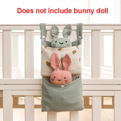 Baby Bed Hanging Storage Bag | Cotton Crib Organizer with Diaper & Toy Pockets | Newborn Bedding Accessories