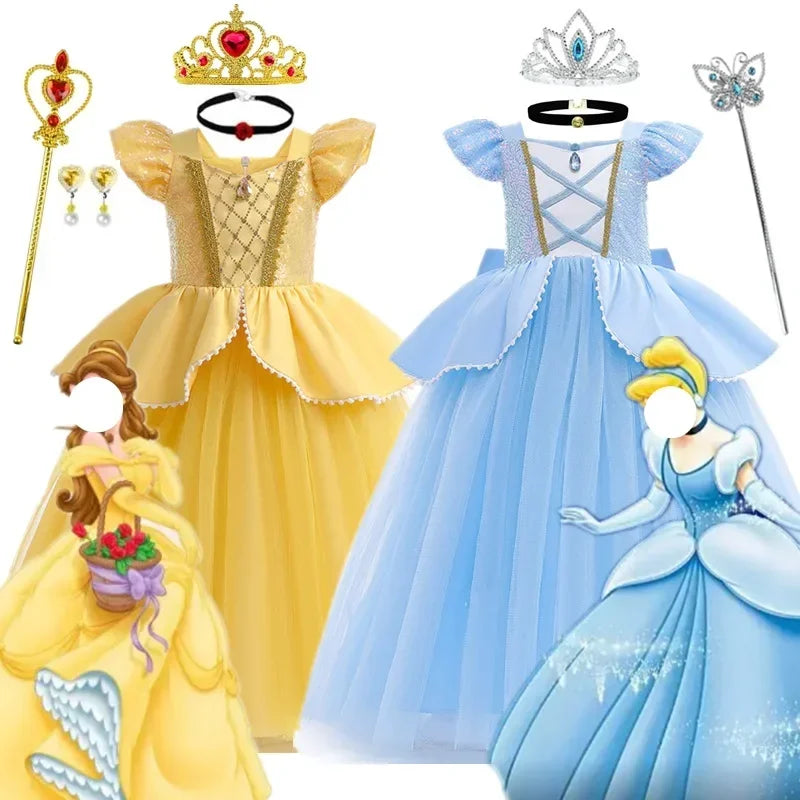 Cinderella Belle Princess Costume Dress for Girls | Rapunzel Cosplay Outfit | Kids Halloween Disguise, Christmas & Birthday Party Clothes