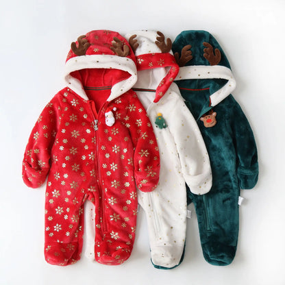 AYNIGIELL Newborn Baby Christmas Clothes | Plush Winter Romper Jumpsuit | Infant Boys Girls Warm Holiday Outfit