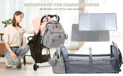 Portable Baby Diaper Bag with Changing Station – Travel Bassinet, Folding Crib, Shade Cloth & Waterproof Changing Pad