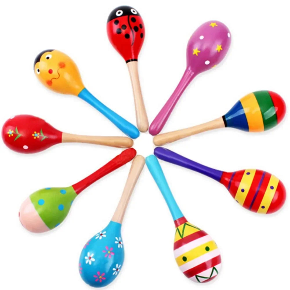 Large Montessori Baby Toy – Wooden Colorful Musical Instrument Rattle Shaker | Sand Hammer Bell Early Learning Toy for Kids