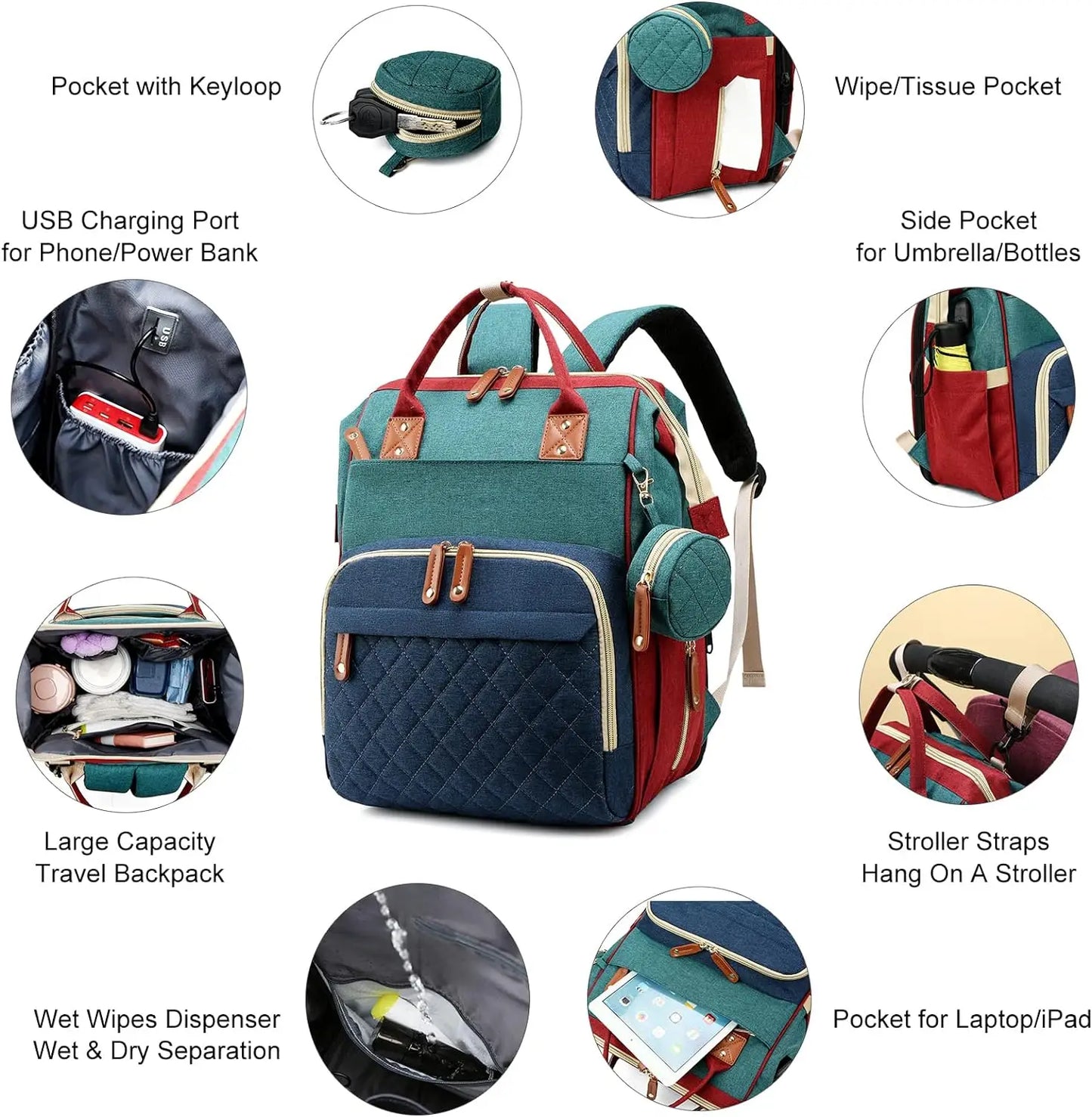3-in-1 Baby Diaper Bag Backpack with Changing Station – Foldable Changing Pad & Large Travel Backpack for Boys & Girls