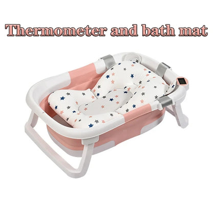 Real-time Temperature Silicone Baby Bathtub – Folding Non-Slip Infant Bath Bucket with Temperature Sensing for Safe Bathing
