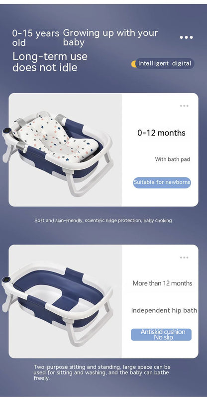 Real-time Temperature Silicone Baby Bathtub – Folding Non-Slip Infant Bath Bucket with Temperature Sensing for Safe Bathing