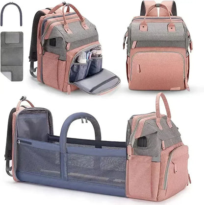 Portable Baby Diaper Bag with Changing Station – Travel Bassinet, Folding Crib, Shade Cloth & Waterproof Changing Pad