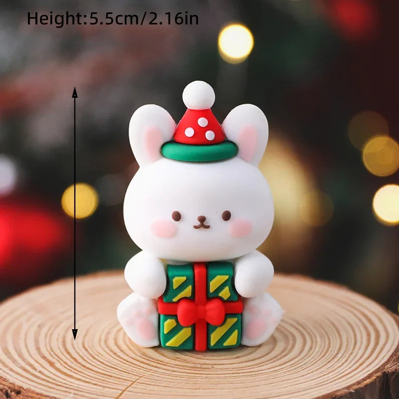 Christmas Cake Topper Set | Bear Doll Ornaments, Red Sweater & Green Shirt, Rainbow Arch & Gift Box | Holiday Party Cake Decorations