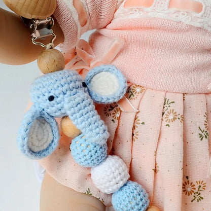 Baby Wooden Pacifier Clip | Crochet Cartoon Teething Soother Chain | BPA-Free Nursing Dummy Holder for Infants