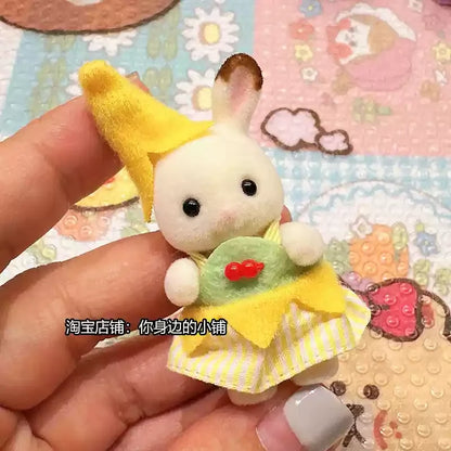 Original Sylvanian Families Rabbit Grove Family & Panda Chef Baby | Dollhouse Christmas Girl Flocking Dolls | Collectible Ornaments & Decorations