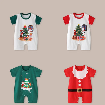Baby First Christmas Costume | Newborn Infant Short Sleeve Bodysuit | Baby Boys Girls Thin Romper Jumpsuit Holiday Outfit