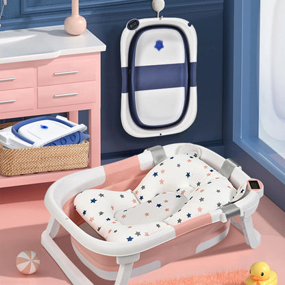 Real-time Temperature Silicone Baby Bathtub – Folding Non-Slip Infant Bath Bucket with Temperature Sensing for Safe Bathing