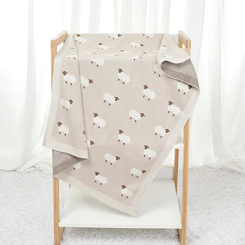 Infant Baby Cotton Blanket 90x70cm – Soft Sleepsack & Swaddle Quilt with Cute Cartoon Sheep | Newborn Boy & Girl Bedding Plaid for Crib & Stroller