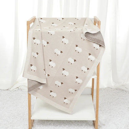 Infant Baby Cotton Blanket 90x70cm – Soft Sleepsack & Swaddle Quilt with Cute Cartoon Sheep | Newborn Boy & Girl Bedding Plaid for Crib & Stroller