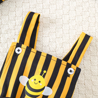 Baby Girl Bee Halloween Costume Set | Infant Romper + Tulle Suspender Dress | Newborn & Toddler Party Outfit