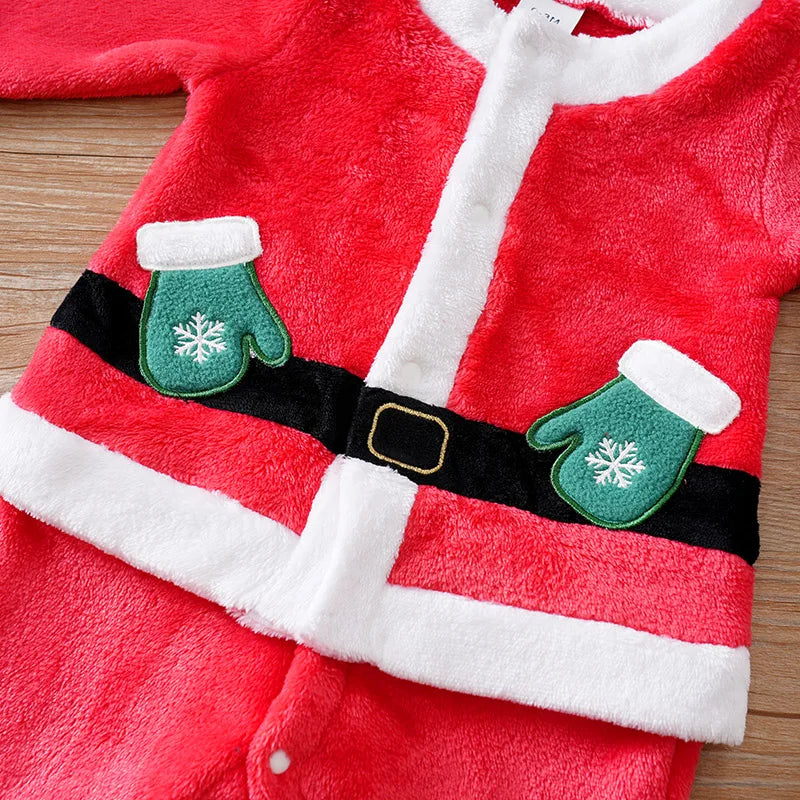 Baby Christmas Velvet Jumpsuit | Warm Long-Sleeve Winter Outfit | Thickened Role-Play Costume (0–18 Months)