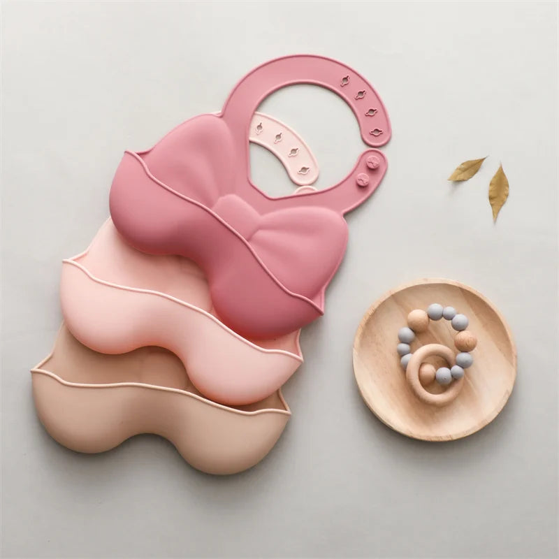 Baby Waterproof Silicone Bibs – Adjustable Feeding Bibs with Cute Bowknot Apron Design | Soft Toddler Bibs for Boys & Girls