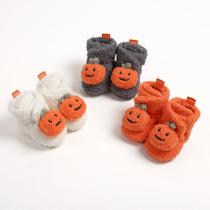 Baby Halloween Pumpkin Booties | Infant Newborn Sock Shoes | Winter Warm Crib Shoes | First Walkers & Prewalkers