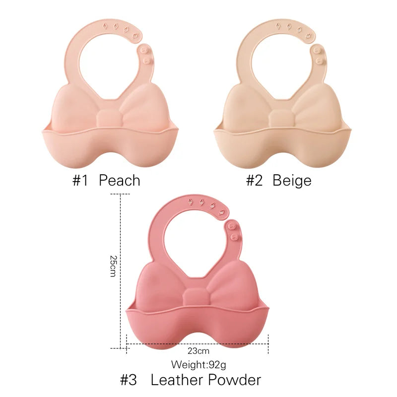 Baby Waterproof Silicone Bibs – Adjustable Feeding Bibs with Cute Bowknot Apron Design | Soft Toddler Bibs for Boys & Girls
